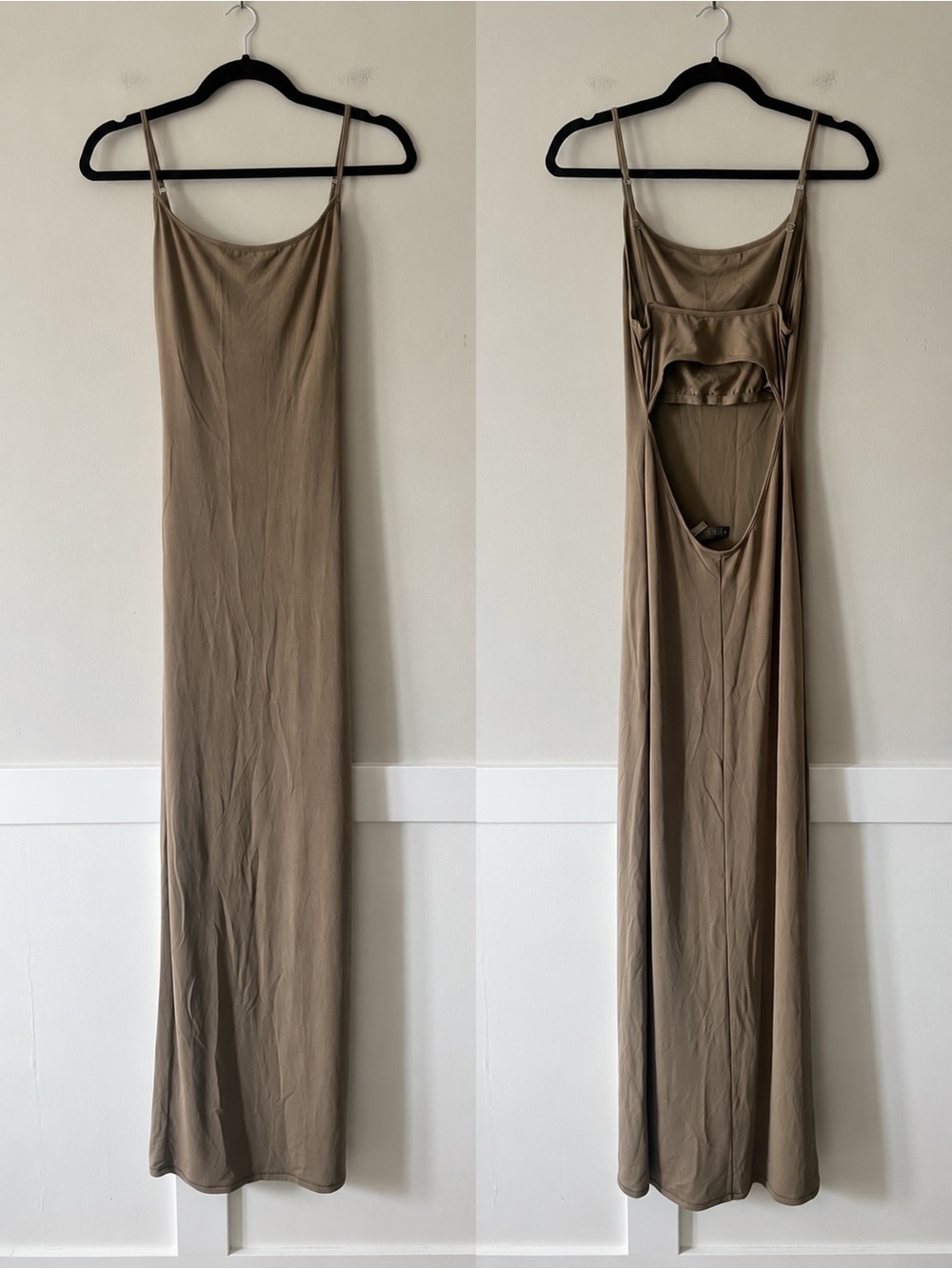 SKIMS Soft Lounge Taupe Open Back Maxi Slip Dress M